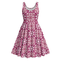 Akala Palaka Quilt Hawaii Midi Dress Hawaiian Tropical Monstera Sea Turtle LT14 Pink - Polynesian Pride