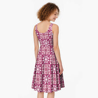 Akala Palaka Quilt Hawaii Midi Dress Hawaiian Tropical Monstera Sea Turtle LT14 - Polynesian Pride