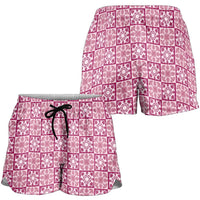 Akala Palaka Quilt Hawaii Shorts for Women Hawaiian Tropical Monstera Sea Turtle LT14 - Polynesian Pride
