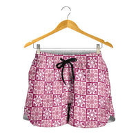Akala Palaka Quilt Hawaii Shorts for Women Hawaiian Tropical Monstera Sea Turtle LT14 - Polynesian Pride