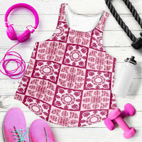 Akala Palaka Quilt Hawaii Women Racerback Tank Hawaiian Tropical Monstera Sea Turtle LT14 Pink - Polynesian Pride