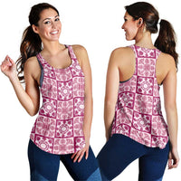 Akala Palaka Quilt Hawaii Women Racerback Tank Hawaiian Tropical Monstera Sea Turtle LT14 - Polynesian Pride