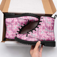 Alaka Aloha Hawaii Leather Boots Plumeria Lei With Palaka Motif - Polynesian Pride