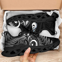 All Black New Zealand Clunky Sneakers Aotearoa Silver Fern With Manaia Maori Unique LT14 - Polynesian Pride