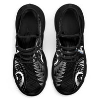 All Black New Zealand Clunky Sneakers Aotearoa Silver Fern With Manaia Maori Unique LT14 - Polynesian Pride