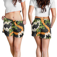 Aloha Festive Hawaii Shorts for Women Mokihana - Maile and Ilima on Black - Polynesian Pride