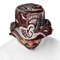 Aloha Hawaii Kalo Pikake Lei Bucket Hat Chest Tattoo Oxblood Hawaiian Pattern LT14 - Polynesian Pride