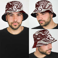 Aloha Hawaii Kalo Pikake Lei Bucket Hat Chest Tattoo Oxblood Hawaiian Pattern LT14 - Polynesian Pride