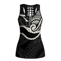 Aloha Hawaii Kalo Pikake Lei Hollow Tank Top Chest Tattoo Black Hawaiian Pattern LT14 Female Black - Polynesian Pride