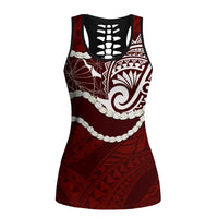 Aloha Hawaii Kalo Pikake Lei Hollow Tank Top Chest Tattoo Oxblood Hawaiian Pattern LT14 Female Oxblood - Polynesian Pride