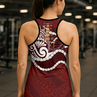 Aloha Hawaii Kalo Pikake Lei Hollow Tank Top Chest Tattoo Oxblood Hawaiian Pattern LT14 - Polynesian Pride