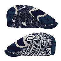 Aloha Hawaii Kalo Pikake Lei Jeff Hat Chest Tattoo Oxford Blue Hawaiian Pattern LT14 - Polynesian Pride