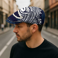 Aloha Hawaii Kalo Pikake Lei Jeff Hat Chest Tattoo Oxford Blue Hawaiian Pattern LT14 - Polynesian Pride
