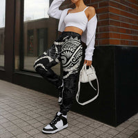 Aloha Hawaii Kalo Pikake Lei Jogger Pants Chest Tattoo Black Hawaiian Pattern LT14 - Polynesian Pride