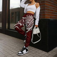 Aloha Hawaii Kalo Pikake Lei Jogger Pants Chest Tattoo Oxblood Hawaiian Pattern LT14 - Polynesian Pride