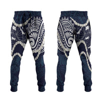 Aloha Hawaii Kalo Pikake Lei Jogger Pants Chest Tattoo Oxford Blue Hawaiian Pattern LT14 Oxford Blue - Polynesian Pride