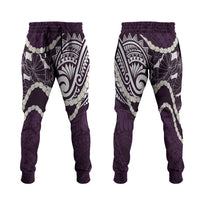 Aloha Hawaii Kalo Pikake Lei Jogger Pants Chest Tattoo Purple Hawaiian Pattern LT14 Purple - Polynesian Pride