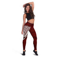 Aloha Hawaii Kalo Pikake Lei Leggings Chest Tattoo Oxblood Hawaiian Pattern LT14 - Polynesian Pride