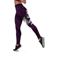Aloha Hawaii Kalo Pikake Lei Leggings Chest Tattoo Purple Hawaiian Pattern LT14 Purple - Polynesian Pride