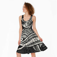 Aloha Hawaii Kalo Pikake Lei Midi Dress Chest Tattoo Black Hawaiian Pattern LT14 - Polynesian Pride