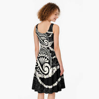 Aloha Hawaii Kalo Pikake Lei Midi Dress Chest Tattoo Black Hawaiian Pattern LT14 - Polynesian Pride