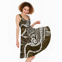 Aloha Hawaii Kalo Pikake Lei Midi Dress Chest Tattoo Gold Hawaiian Pattern LT14 - Polynesian Pride