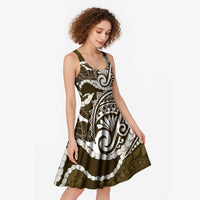 Aloha Hawaii Kalo Pikake Lei Midi Dress Chest Tattoo Gold Hawaiian Pattern LT14 - Polynesian Pride