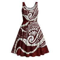 Aloha Hawaii Kalo Pikake Lei Midi Dress Chest Tattoo Oxblood Hawaiian Pattern LT14 Oxblood - Polynesian Pride