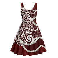 Aloha Hawaii Kalo Pikake Lei Midi Dress Chest Tattoo Oxblood Hawaiian Pattern LT14 - Polynesian Pride