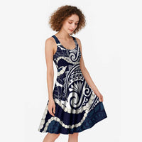 Aloha Hawaii Kalo Pikake Lei Midi Dress Chest Tattoo Oxford Blue Hawaiian Pattern LT14 - Polynesian Pride