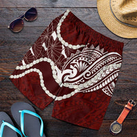 Aloha Hawaii Kalo Pikake Lei Shorts for Men Chest Tattoo Oxblood Hawaiian Pattern LT14 Oxblood - Polynesian Pride