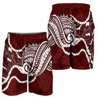 Aloha Hawaii Kalo Pikake Lei Shorts for Men Chest Tattoo Oxblood Hawaiian Pattern LT14 - Polynesian Pride
