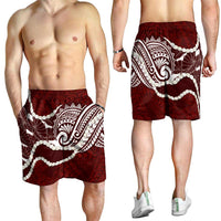 Aloha Hawaii Kalo Pikake Lei Shorts for Men Chest Tattoo Oxblood Hawaiian Pattern LT14 - Polynesian Pride