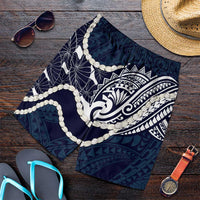 Aloha Hawaii Kalo Pikake Lei Shorts for Men Chest Tattoo Oxford Blue Hawaiian Pattern LT14 Oxford Blue - Polynesian Pride