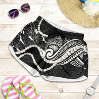 Aloha Hawaii Kalo Pikake Lei Shorts for Women Chest Tattoo Black Hawaiian Pattern LT14 Black - Polynesian Pride