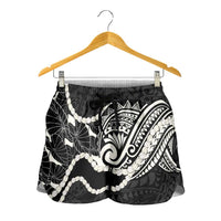 Aloha Hawaii Kalo Pikake Lei Shorts for Women Chest Tattoo Black Hawaiian Pattern LT14 - Polynesian Pride