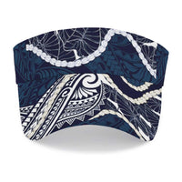 Aloha Hawaii Kalo Pikake Lei Sun Visor Cap Chest Tattoo Oxford Blue Hawaiian Pattern LT14 - Polynesian Pride