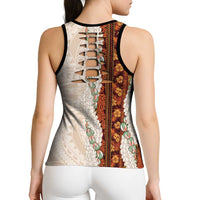 Aloha Hawaii Mikioi Lei Hollow Tank Top Beige Tropical Flower Pattern LT14 - Polynesian Pride
