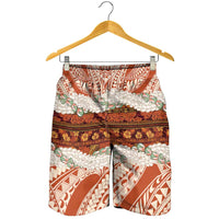 Aloha Hawaii Mikioi Lei Shorts for Men Cattail Red Tropical Flower Pattern LT14 - Polynesian Pride