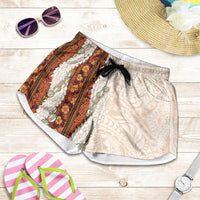 Aloha Hawaii Mikioi Lei Shorts for Women Beige Tropical Flower Pattern LT14 Beige - Polynesian Pride