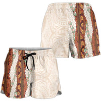Aloha Hawaii Mikioi Lei Shorts for Women Beige Tropical Flower Pattern LT14 - Polynesian Pride