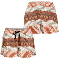 Aloha Hawaii Mikioi Lei Shorts for Women Cattail Red Tropical Flower Pattern LT14 - Polynesian Pride