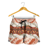 Aloha Hawaii Mikioi Lei Shorts for Women Cattail Red Tropical Flower Pattern LT14 - Polynesian Pride