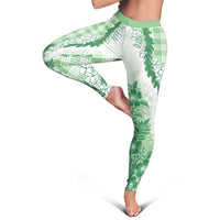 Aloha Hawaii Palaka Leggings Green Plumeria Lei
