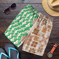 Aloha Hawaii Palaka Tuberose Lei Shorts for Men Hawaiian Quilt Seamless Style LT14 Beige - Polynesian Pride