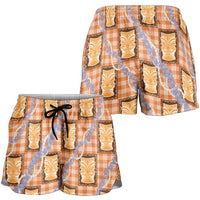 Aloha Hawaii Tiki Palaka Motifs Shorts for Women Honohono Lei Orange Elegant Vibes LT14 - Polynesian Pride