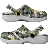 Aloha Puakenikeni Anthurium Pikake Lei Clogs Shoes Black Hawaiian Palaka Pattern