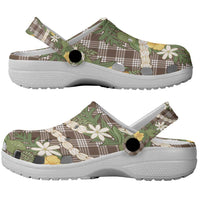Aloha Puakenikeni Anthurium Pikake Lei Clogs Shoes Chocolate Hawaiian Palaka Pattern LT9 - Polynesian Pride