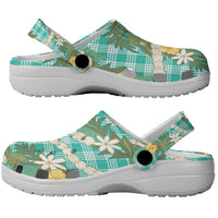 Aloha Puakenikeni Anthurium Pikake Lei Clogs Shoes Marine Hawaiian Palaka Pattern