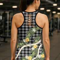 Aloha Puakenikeni Anthurium Pikake Lei Hollow Tank Top Black Hawaiian Palaka Pattern